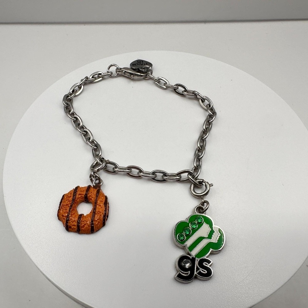 Vintage Y2K CHARM IT! Girl Scouts Bracelet Samoas Cookie Trefoil Rhinestone - Picture 11 of 12